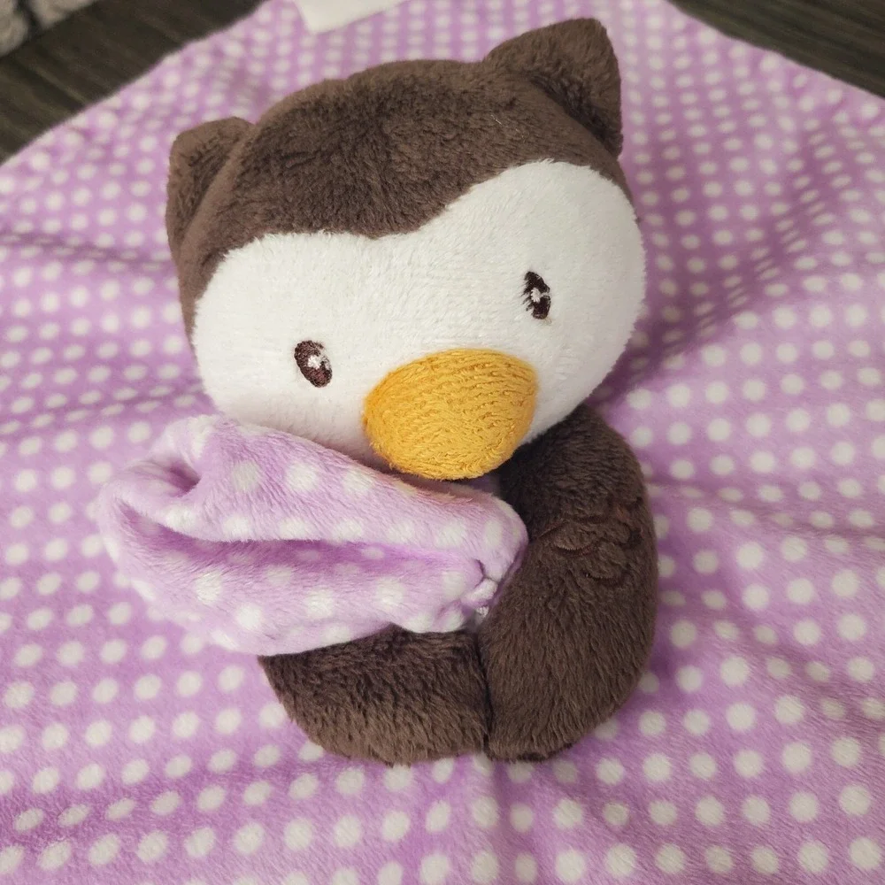 Little Miracles Owl Lovey Plush Baby Security Blanket Purple‎ Polka Dots